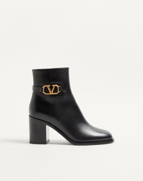 Valentino Garavani - Vlogo Signature Calfskin Ankle Boot 75mm - Black - Woman - Boots And Ankle Boots
